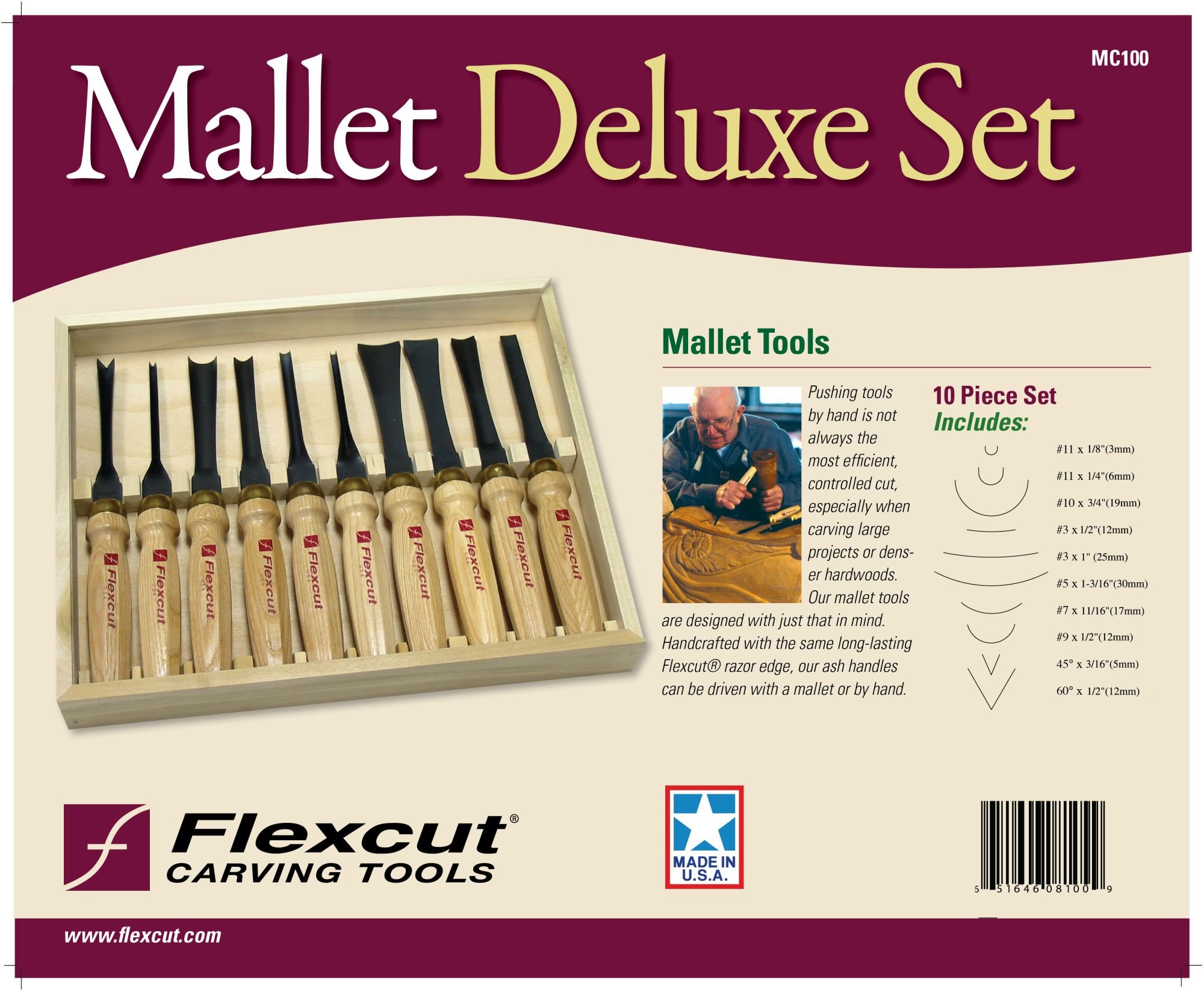 Flexcut 10 pc. Deluxe Mallet Tool Set MC100 - Classic Hand Tools Limited