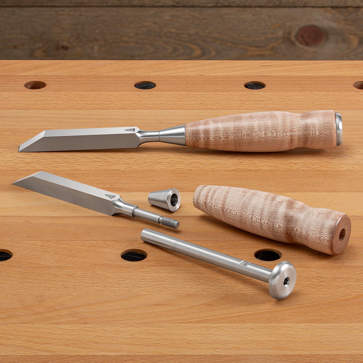 Blue Spruce Optima Mortise Chisels Curly Maple Classic Hand Tools