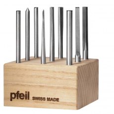 Set of 9 Pfeil Punches for Wood in Wooden Block Set of 9 Pfeil Punches for Wood in Wooden Block