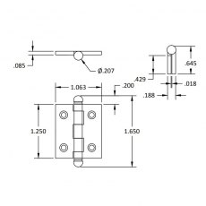 Brusso Brass Butt Hinge with Ball Finials CB-303B Brusso Brass Butt Hinge with Ball Finials CB-303B