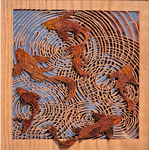 Fiona Kingdon - Artist In Wood Koi Pond - Greetings Card